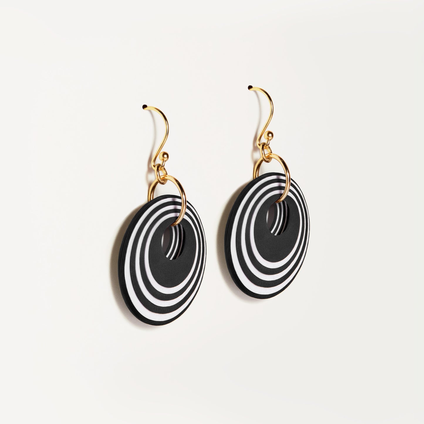 Black & Pearlescent White Stripey Circular Earrings