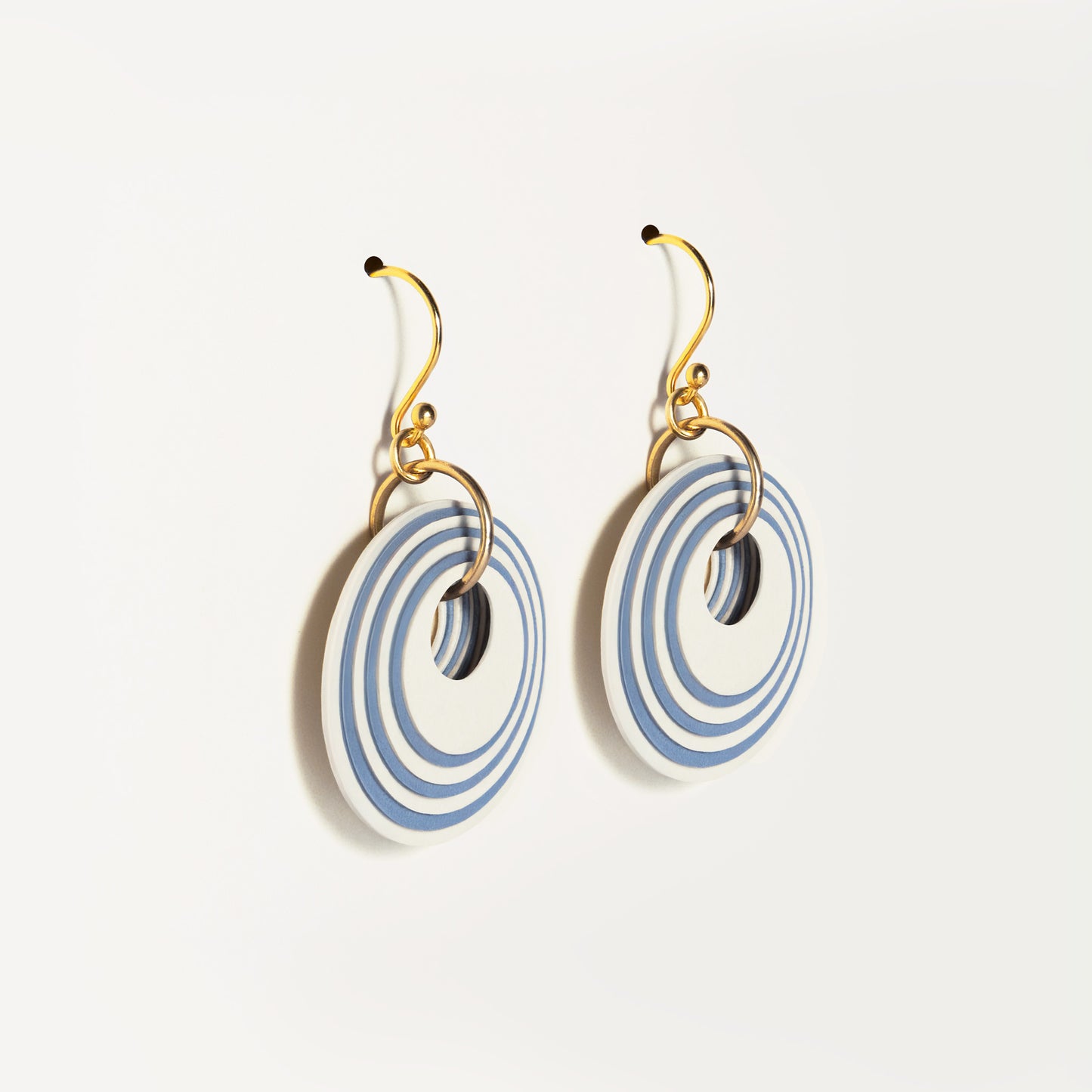 Cream & Blue Stripey Circular Earrings