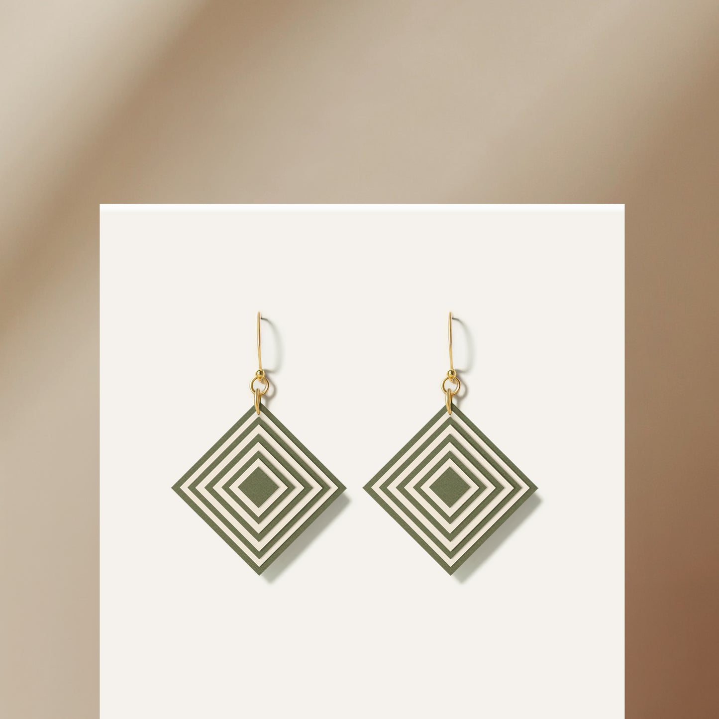 Khaki & Cream Diamond Geometric Earrings