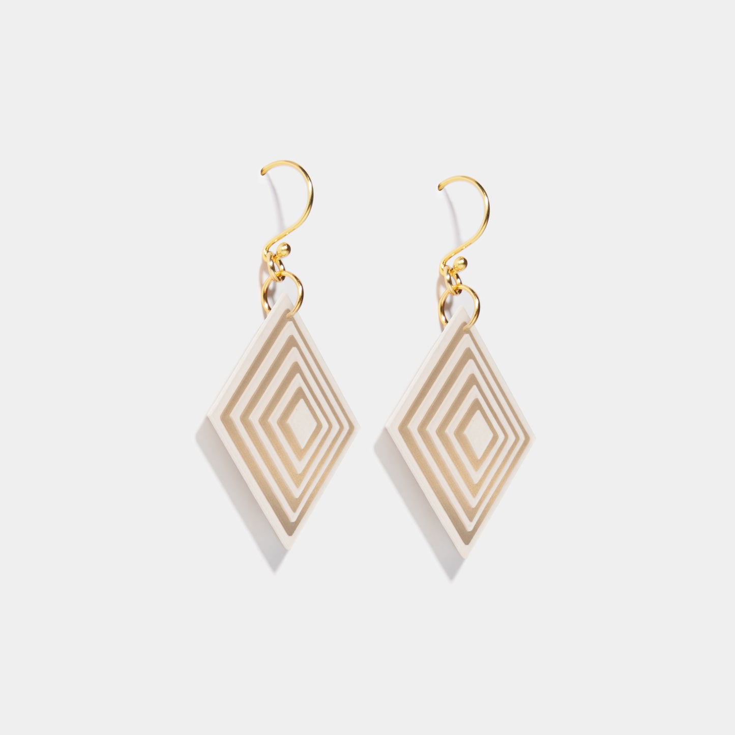 Cream & Pearlescent Taupe Diamond Geometric Earrings