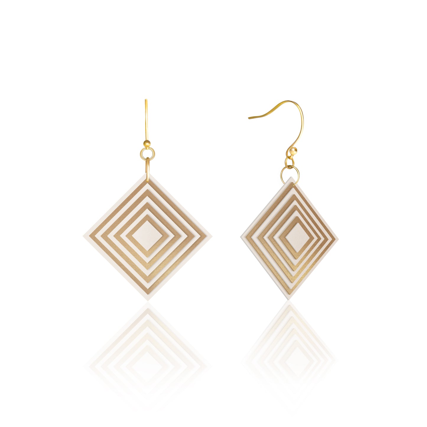 Cream & Pearlescent Taupe Diamond Geometric Earrings