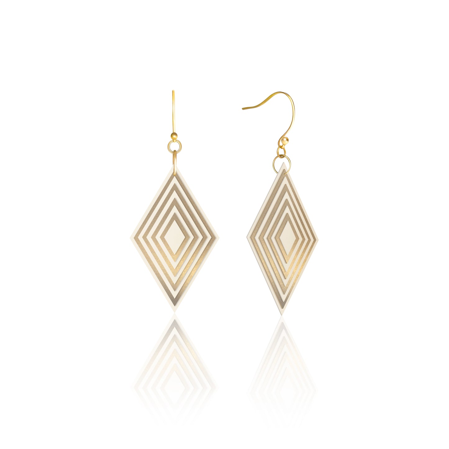 Cream & Pearlescent Taupe Diamond Geometric Earrings