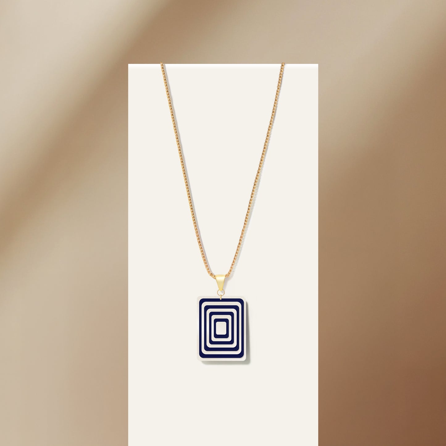 Pearlescent White & Navy Rectangle Geometric Necklace