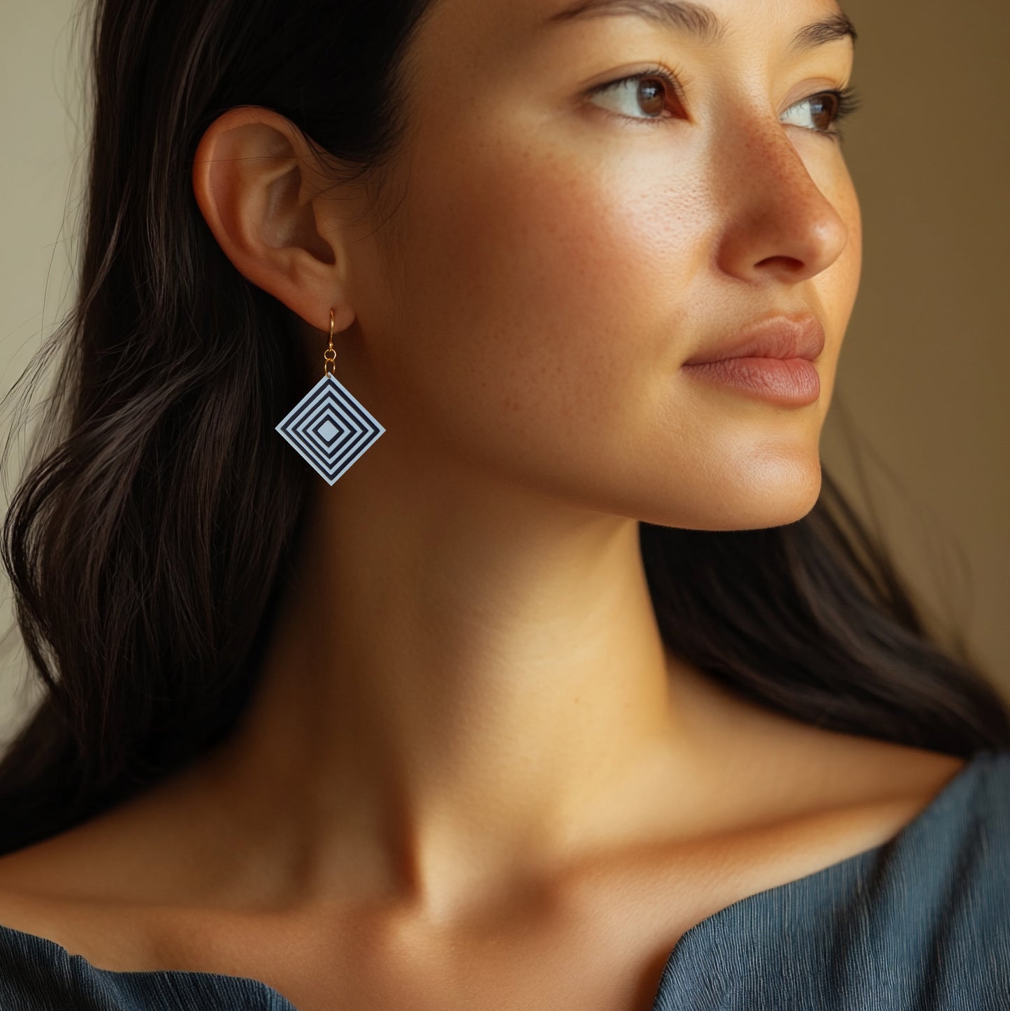 Blue & Navy Diamond Geometric Earrings