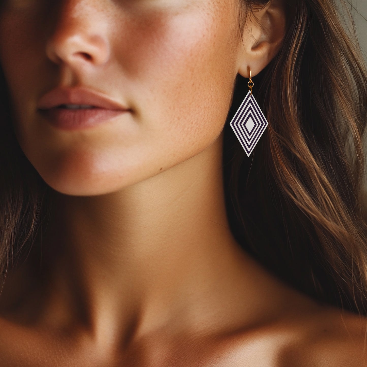 Pearlescent White & Navy Diamond Geometric Earrings