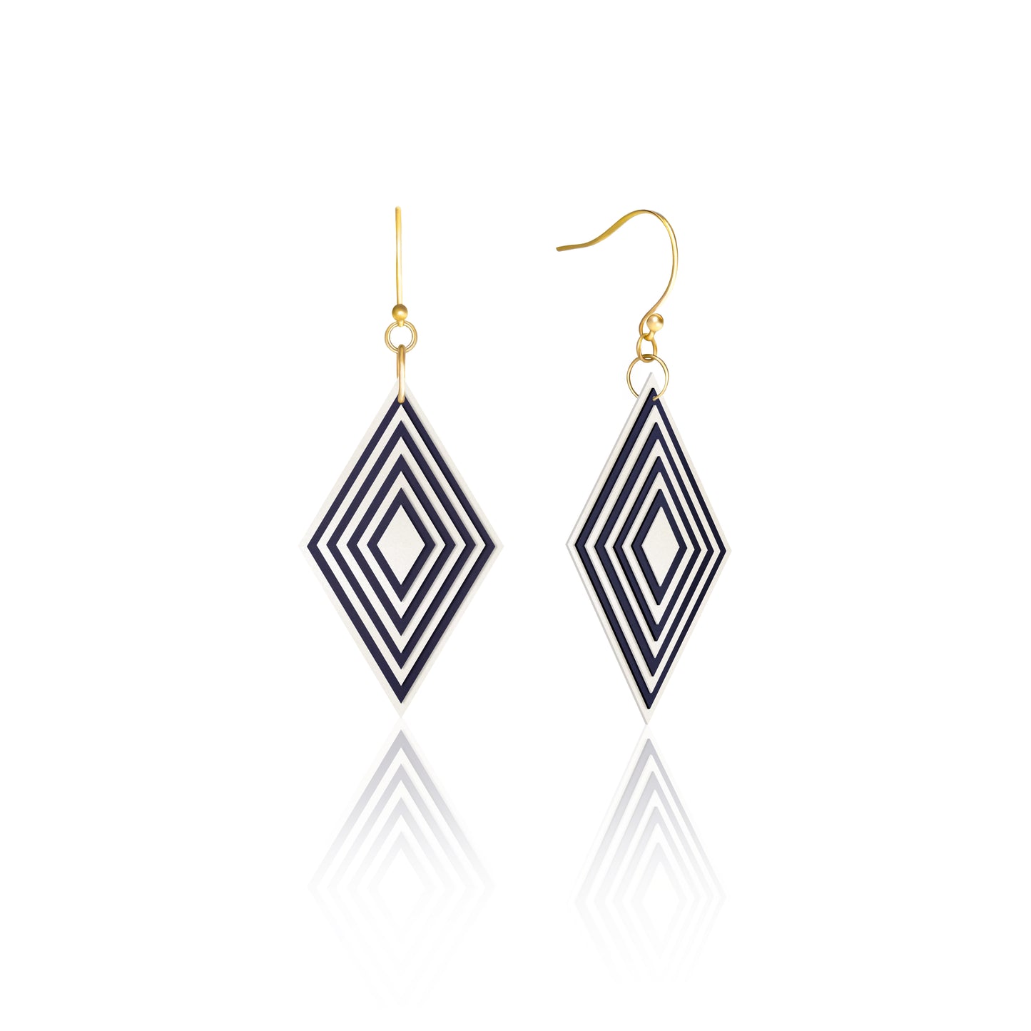 Pearlescent White & Navy Diamond Geometric Earrings