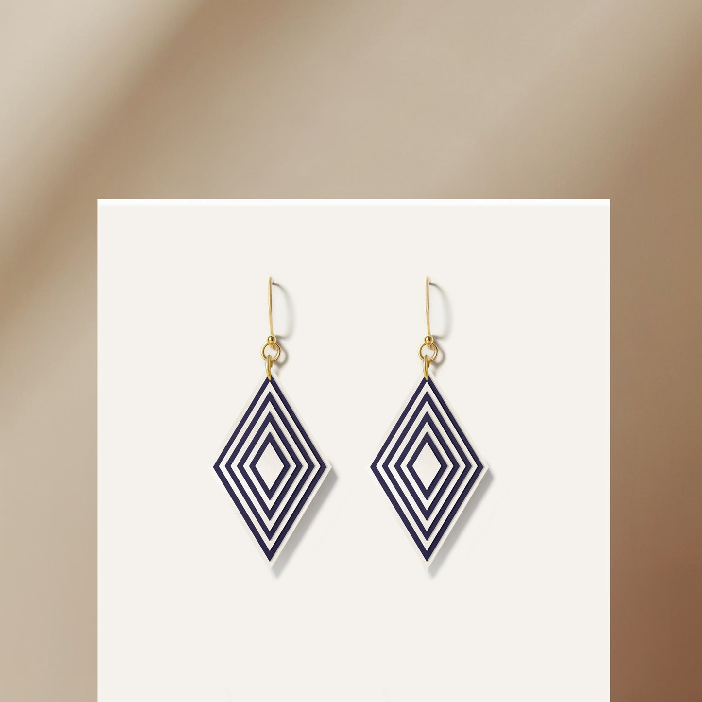 Pearlescent White & Navy Diamond Geometric Earrings