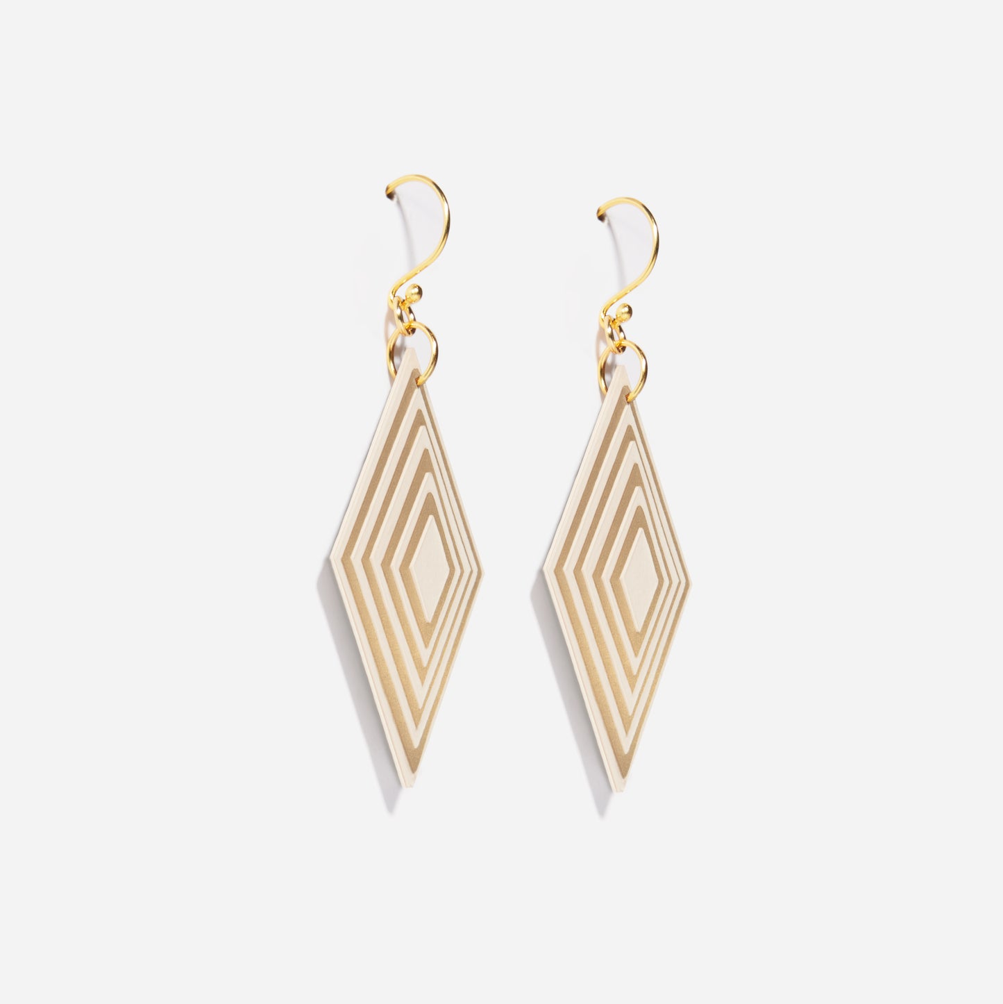 Cream & Pearlescent Taupe Diamond Geometric Earrings