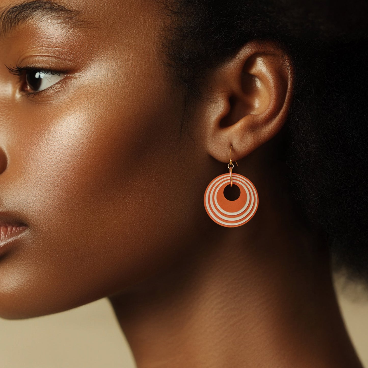 Terracotta & Cream Stripey Circular Earrings