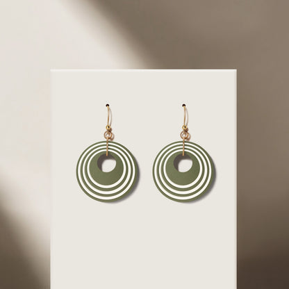 Khaki & Cream Stripey Circular Earrings