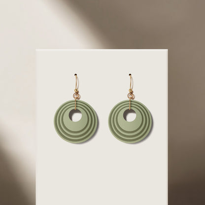 Olive & Khaki Stripey Circular Earrings