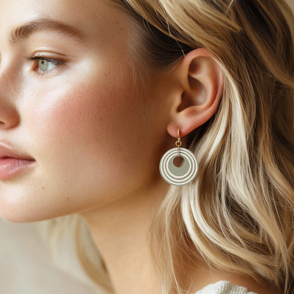 Green & Cream Stripey Circular Earrings