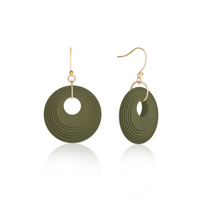 Khaki Green Circular Earrings