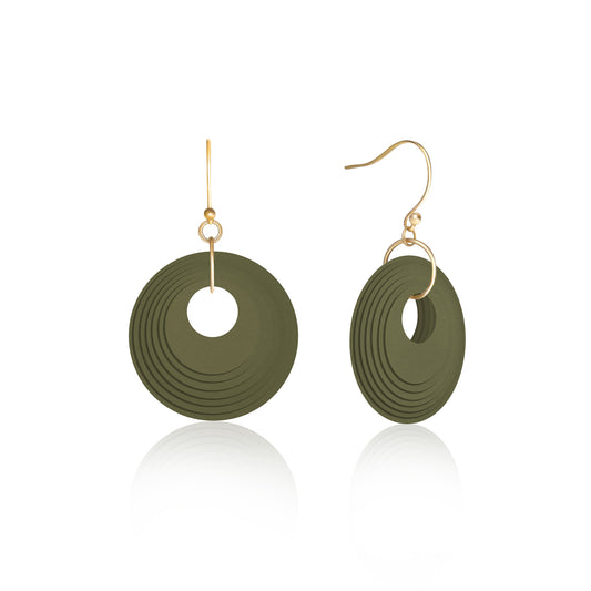 Khaki Green Circular Earrings