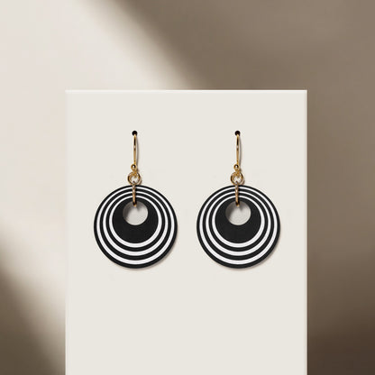 Black & Pearlescent White Stripey Circular Earrings