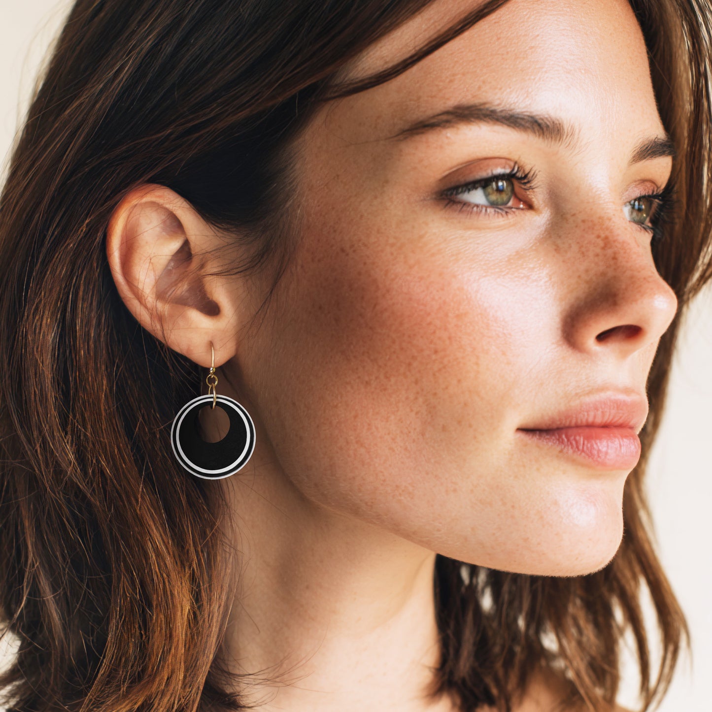 Black & Pearlescent White Circular Earrings
