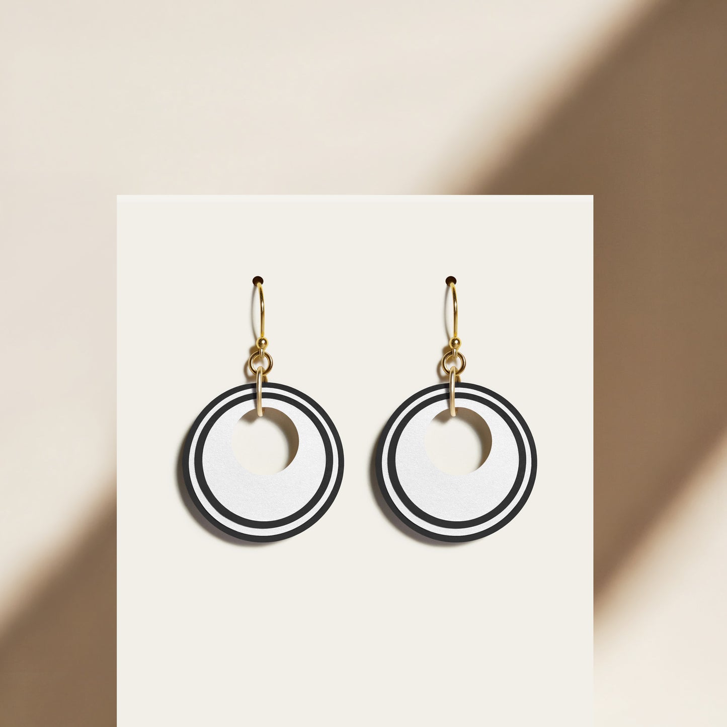 Pearlescent White & Black Circular Earrings