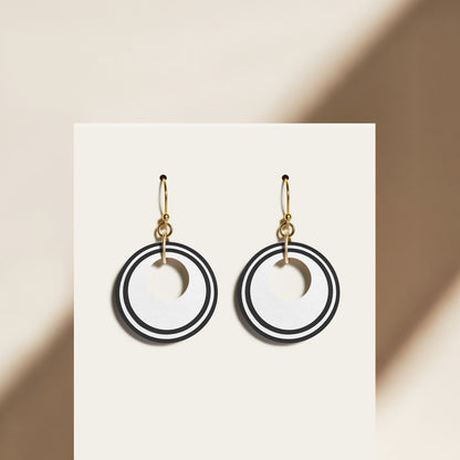 Pearlescent White & Black Circular Earrings