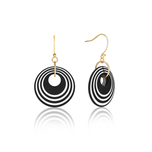 Black & Pearlescent White Stripey Circular Earrings