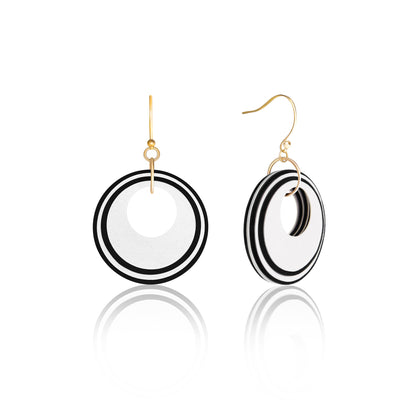 Pearlescent White & Black Circular Earrings