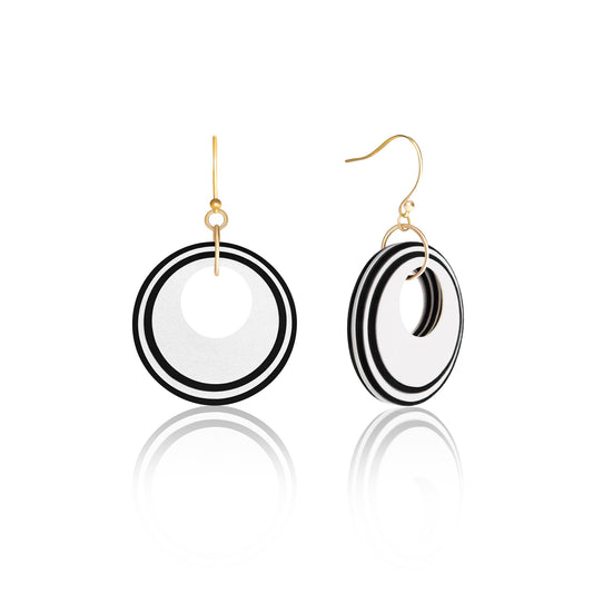 Pearlescent White & Black Circular Earrings