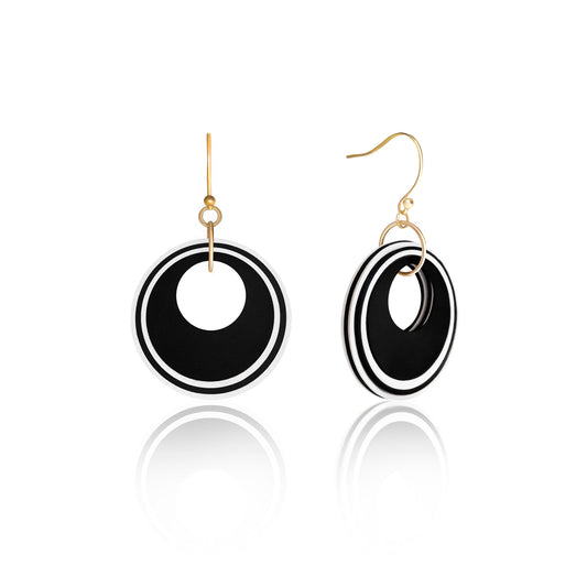 Black & Pearlescent White Circular Earrings