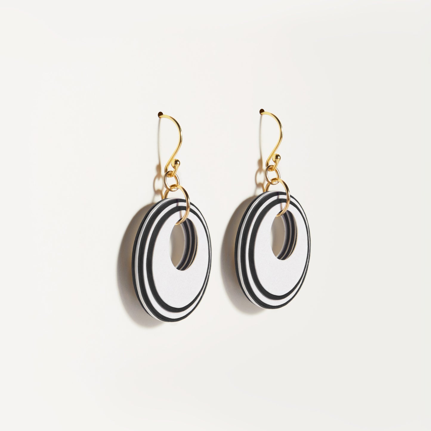 Pearlescent White & Black Circular Earrings
