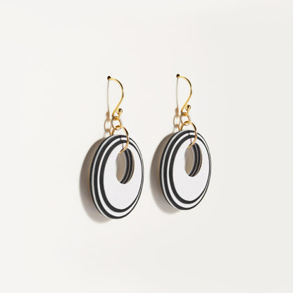 Pearlescent White & Black Circular Earrings