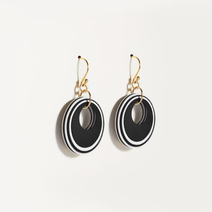 Black & Pearlescent White Circular Earrings
