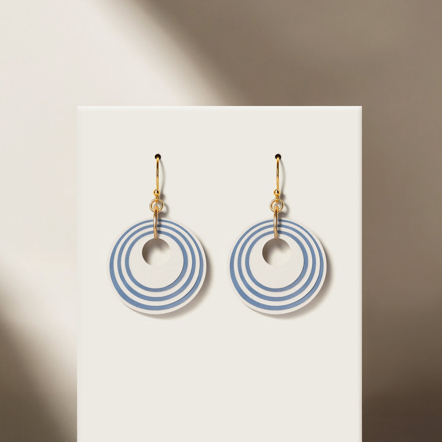 Cream & Blue Stripey Circular Earrings