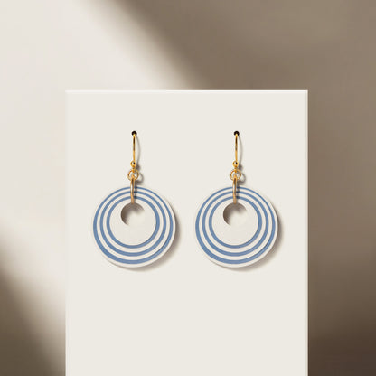 Cream & Blue Stripey Circular Earrings