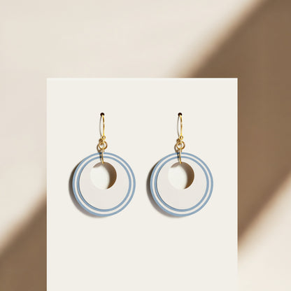 Cream & Blue Circular Earrings