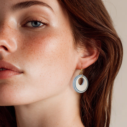 Cream & Blue Circular Earrings
