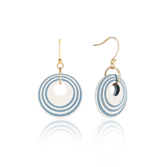 Cream & Blue Stripey Circular Earrings