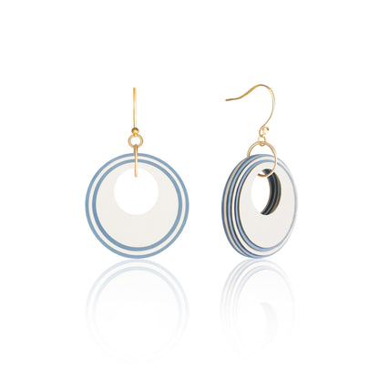 Cream & Blue Circular Earrings