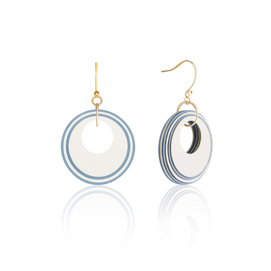 Cream & Blue Circular Earrings