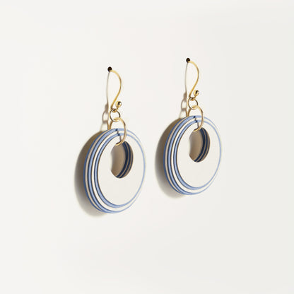 Cream & Blue Circular Earrings
