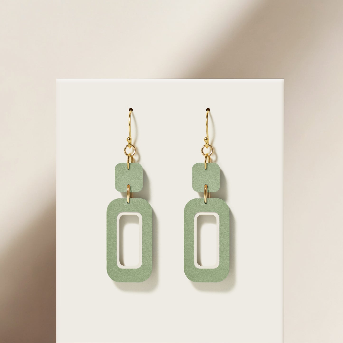 Green & Cream Double-Drop Rectangle Earrings