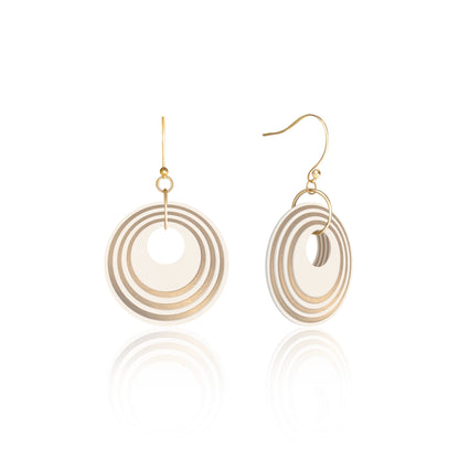 Cream & Pearlescent Taupe Circular Earrings
