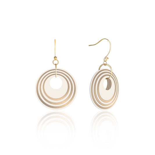 Cream & Pearlescent Taupe Circular Earrings