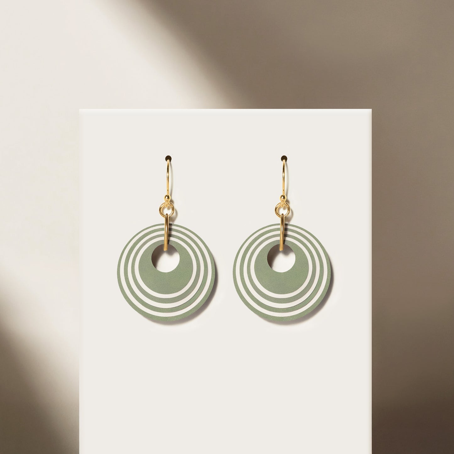 Green & Cream Stripey Circular Earrings