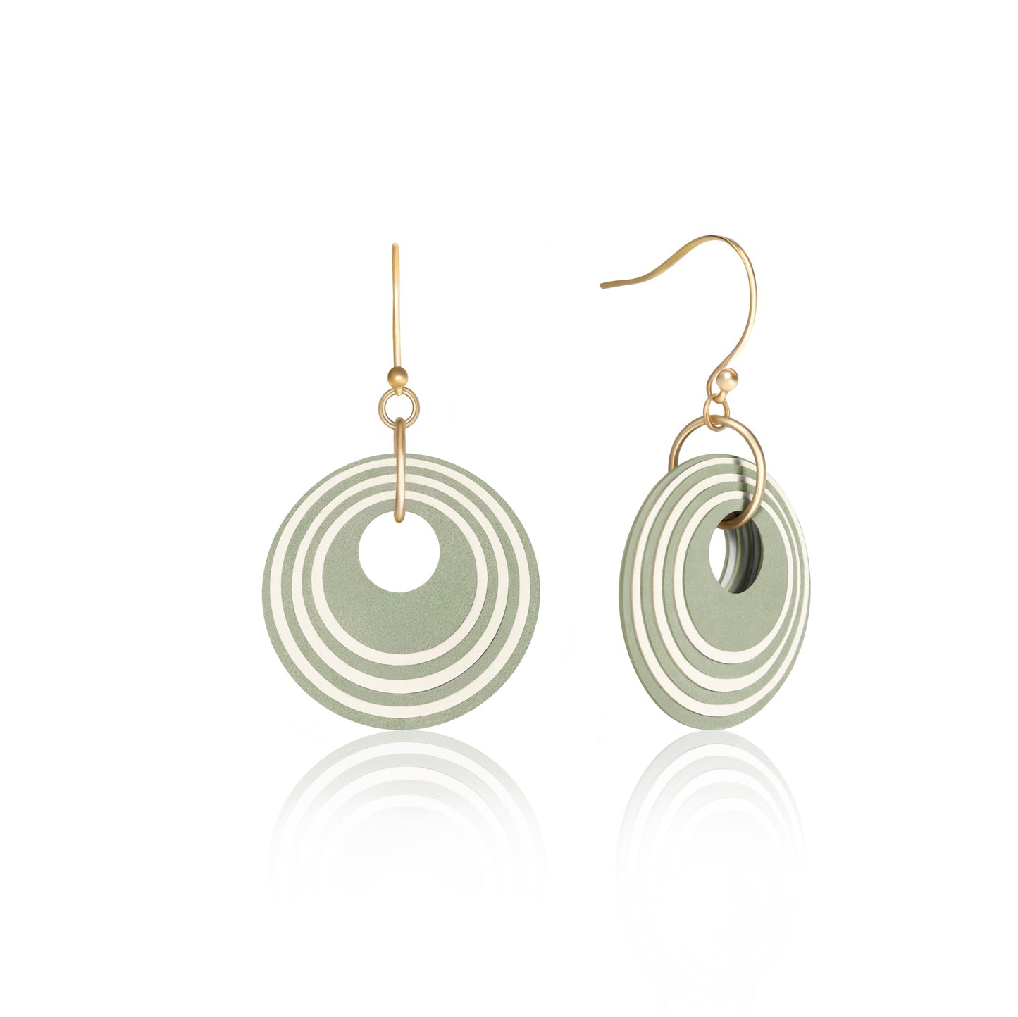 Green & Cream Stripey Circular Earrings