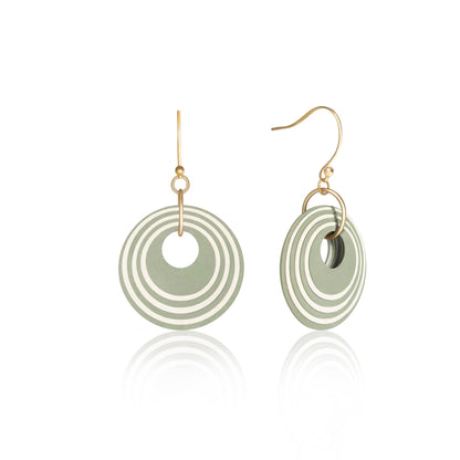 Green & Cream Stripey Circular Earrings