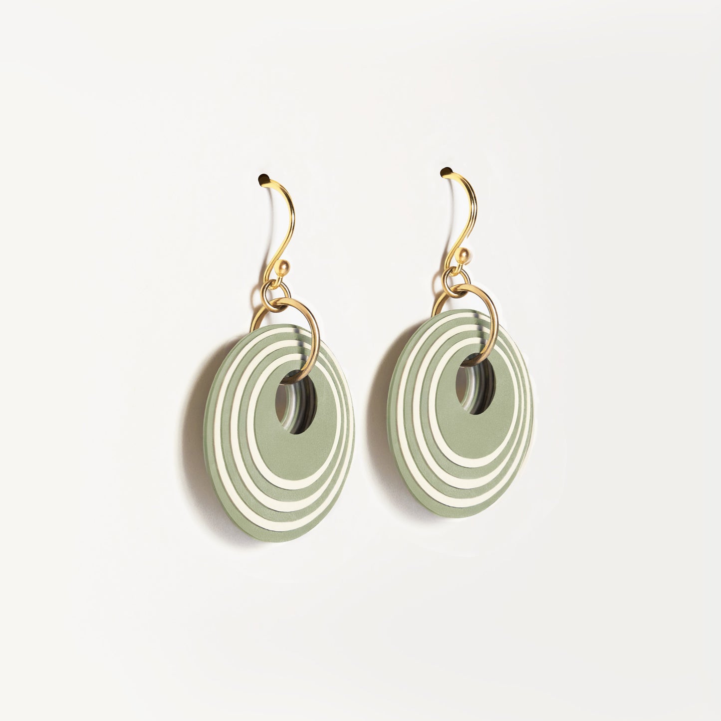 Green & Cream Stripey Circular Earrings