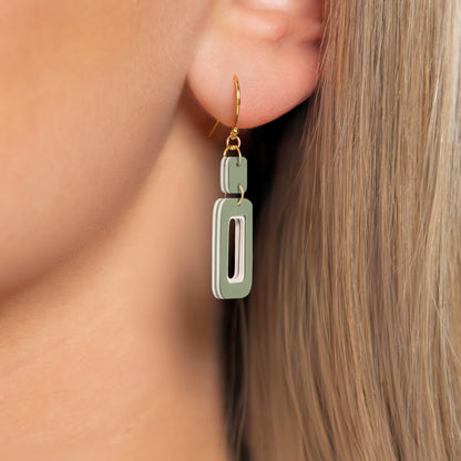 Green & Cream Double-Drop Rectangle Earrings