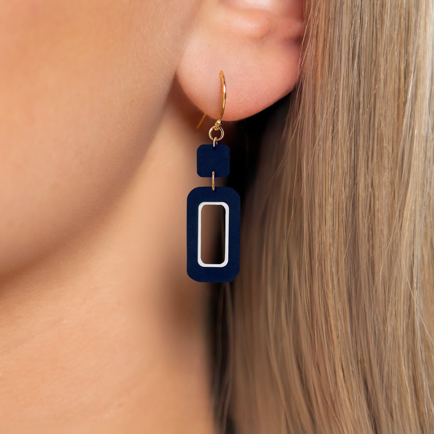 Navy & White Double-Drop Rectangle Earrings