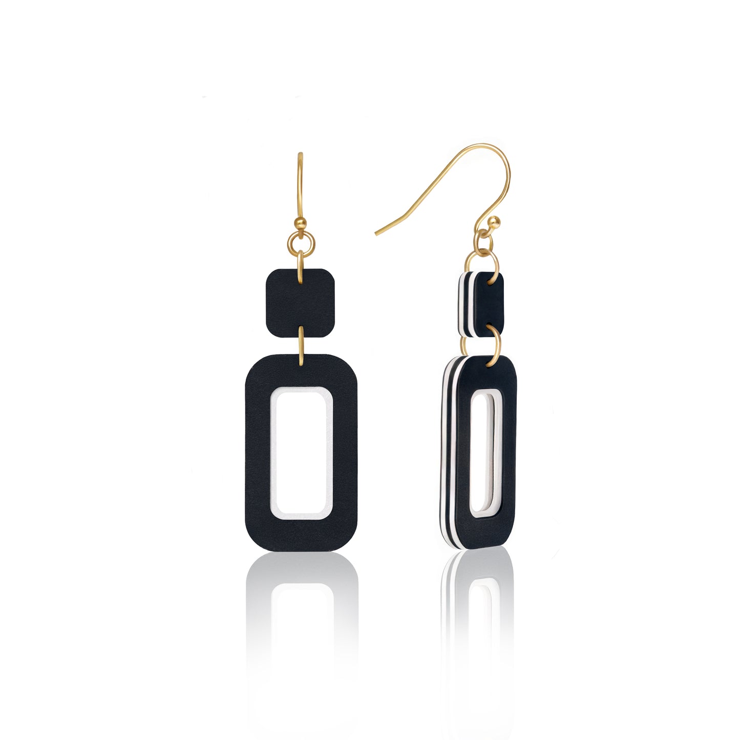 Black & White Double-Drop Rectangle Earrings