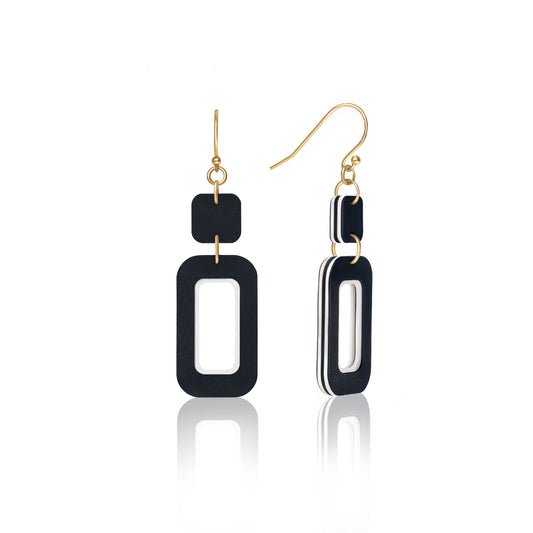 Black & White Double-Drop Rectangle Earrings