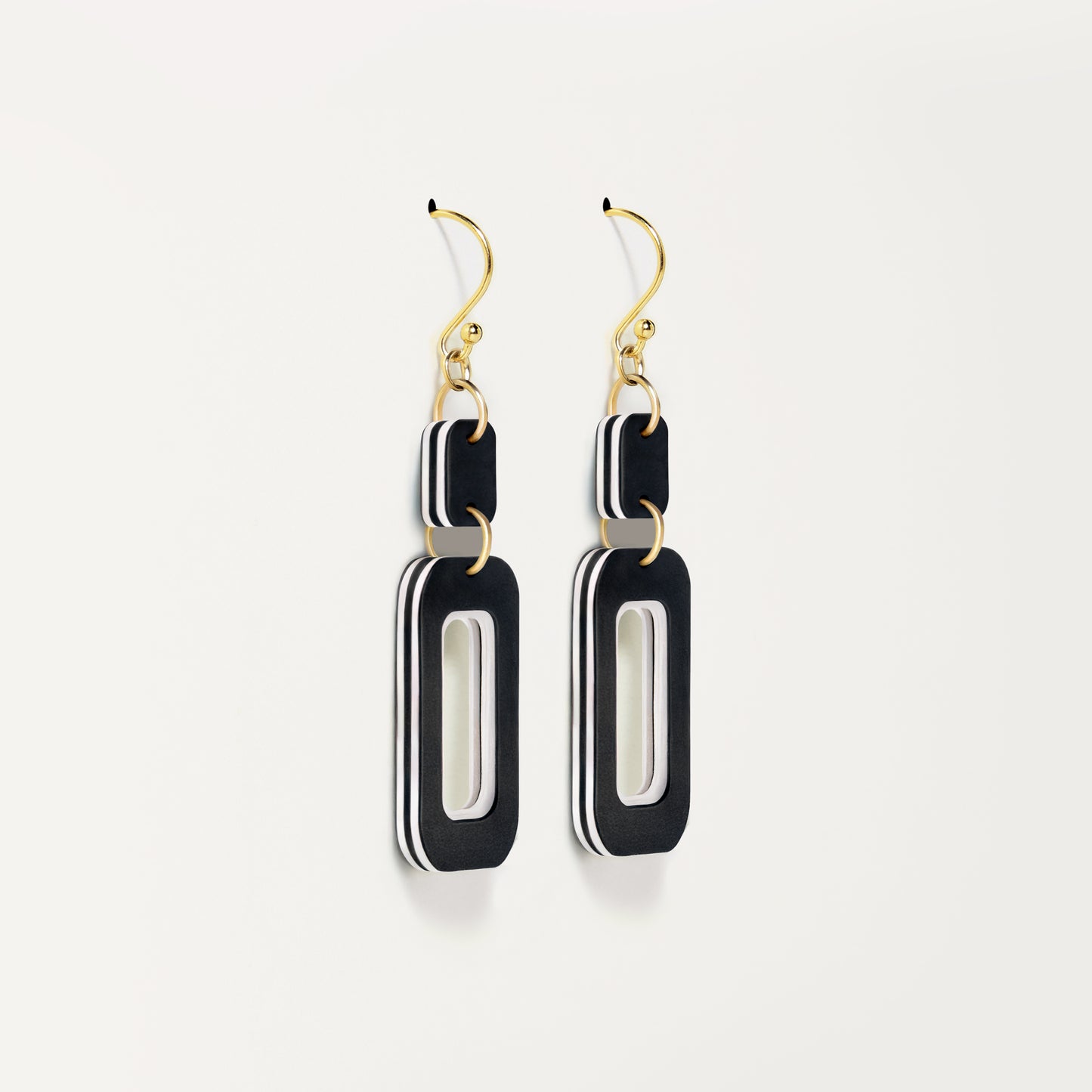Black & White Double-Drop Rectangle Earrings