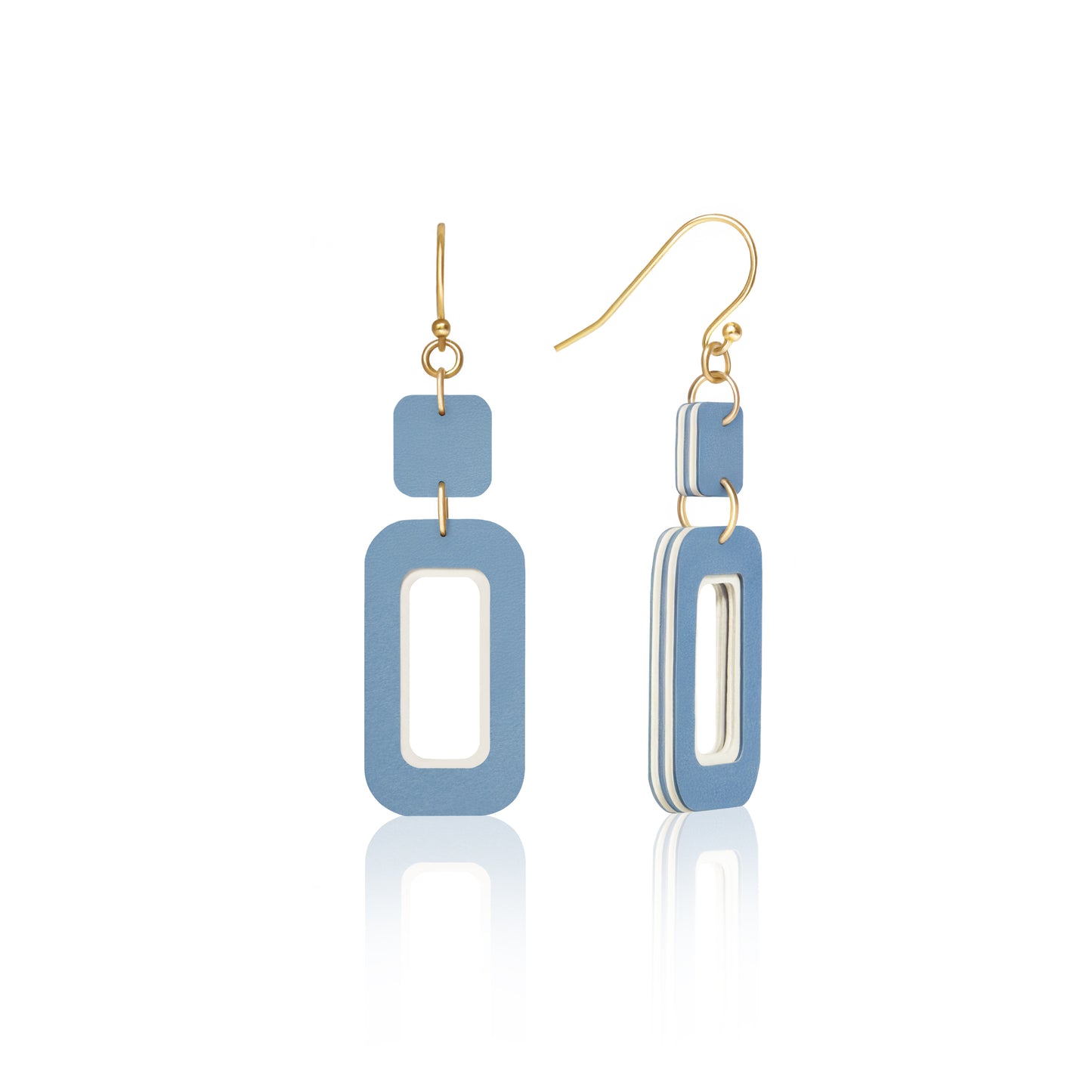 Blue & Cream Double-Drop Rectangle Earrings